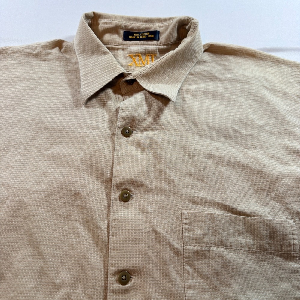 XMI Waffle Weave Shirt Mens Large Tan Cotton Long Sleeve Button Down Casual